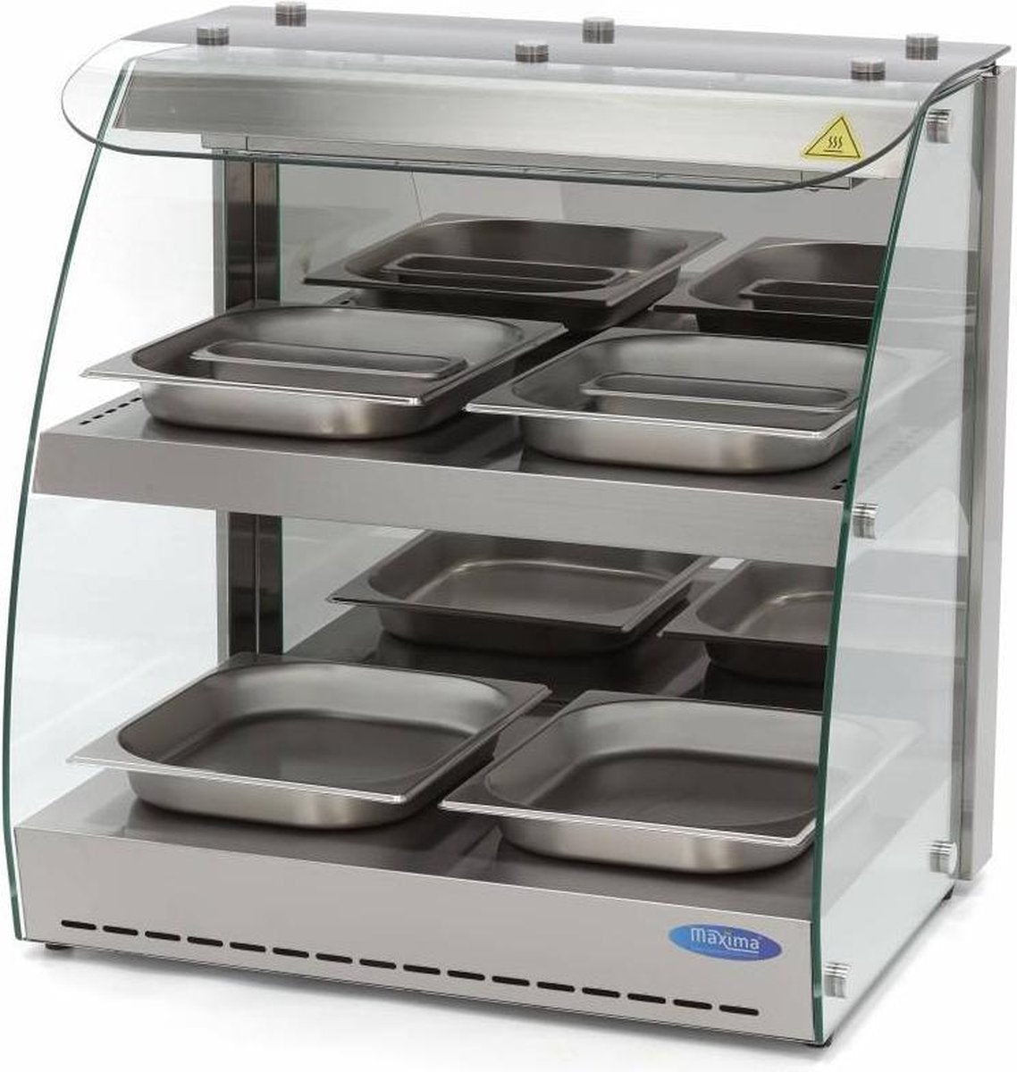 Warmhoudvitrine 4x 1/2 GN - 63 cm - 2 Etages - Open Voorzijde - RVS - Temperatuur 30 tot 90 Graden - Glazen Deuren - Horeca Warmhoudkast - Maxima