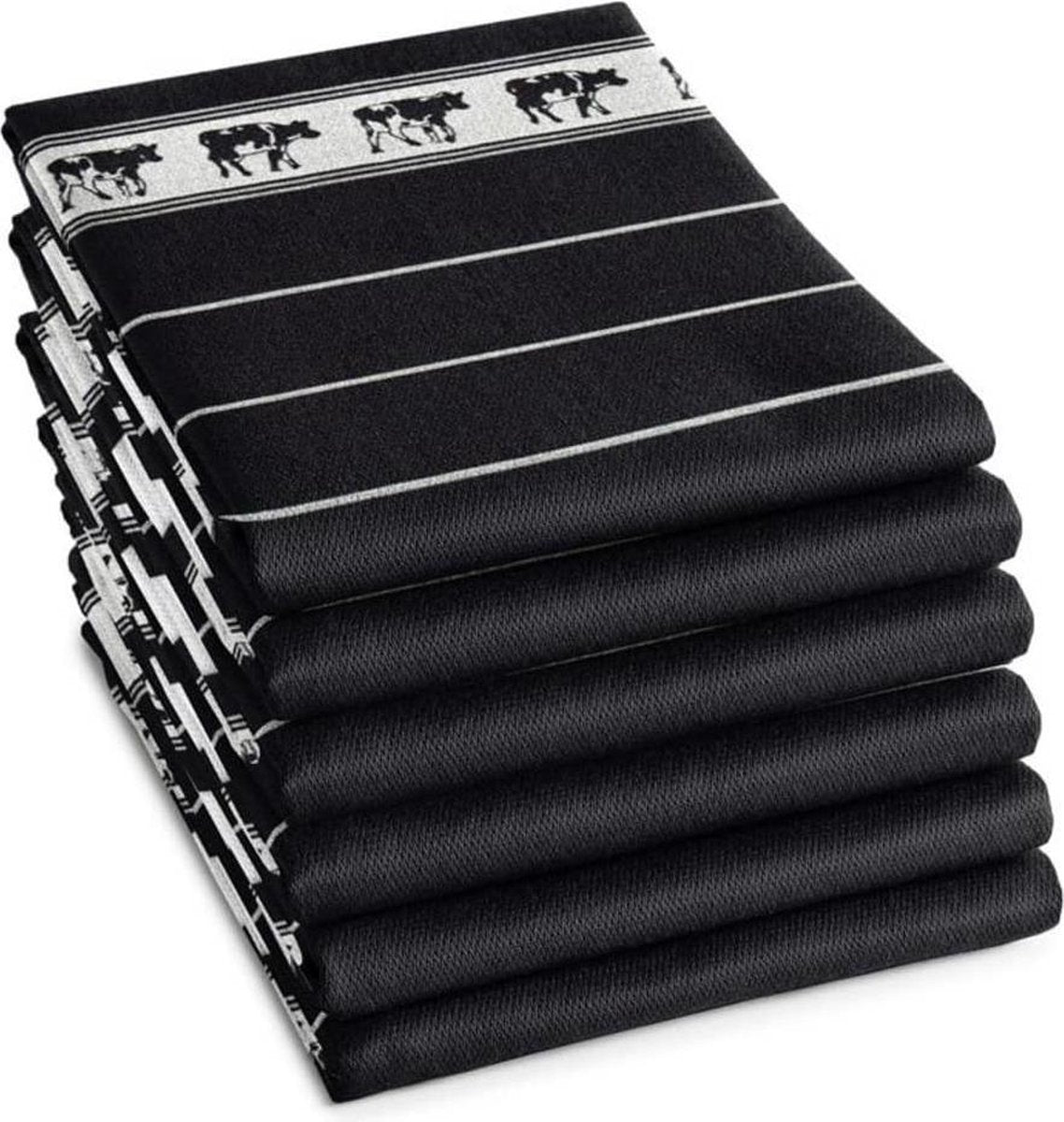 DDDDD Zwart Bont Theedoek (6 Stuks) - 60x65 cm - Black