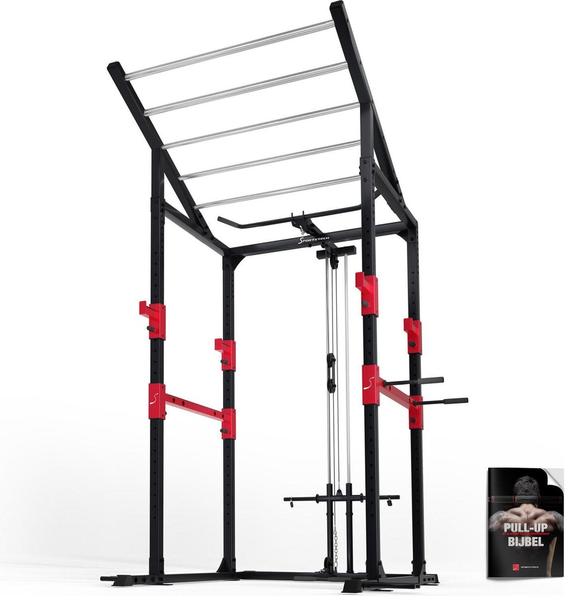 Sportstech Power Rack FPR350 | Optrekstang | Dip-bars | Legplank voor lange halters met gewichten | Krachtstation