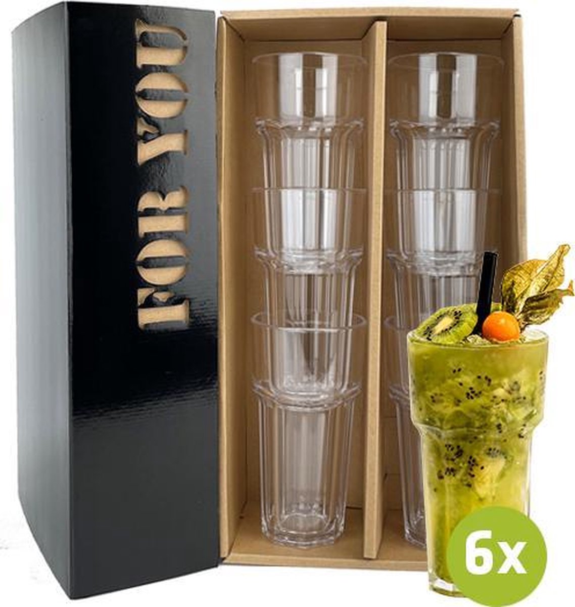 6x cocktailglas Orlando 34cl cadeauset | Onbreekbare kunststof / plastic drinkglazen