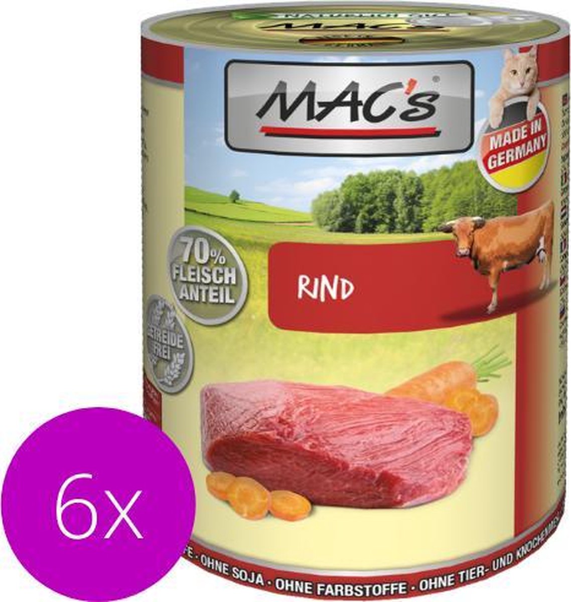 MAC’s Kattenvoer Natvoer Blik - 70% Rundvlees - 6 x 400g
