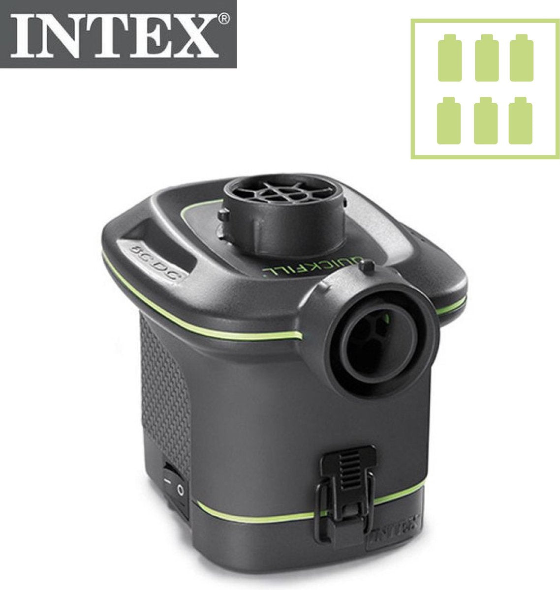 Intex - Elektrische Luchtpomp op batterijen - 3 mondstukken - draagbare pomp - Quick Fill - 15 x 13 cm zwart