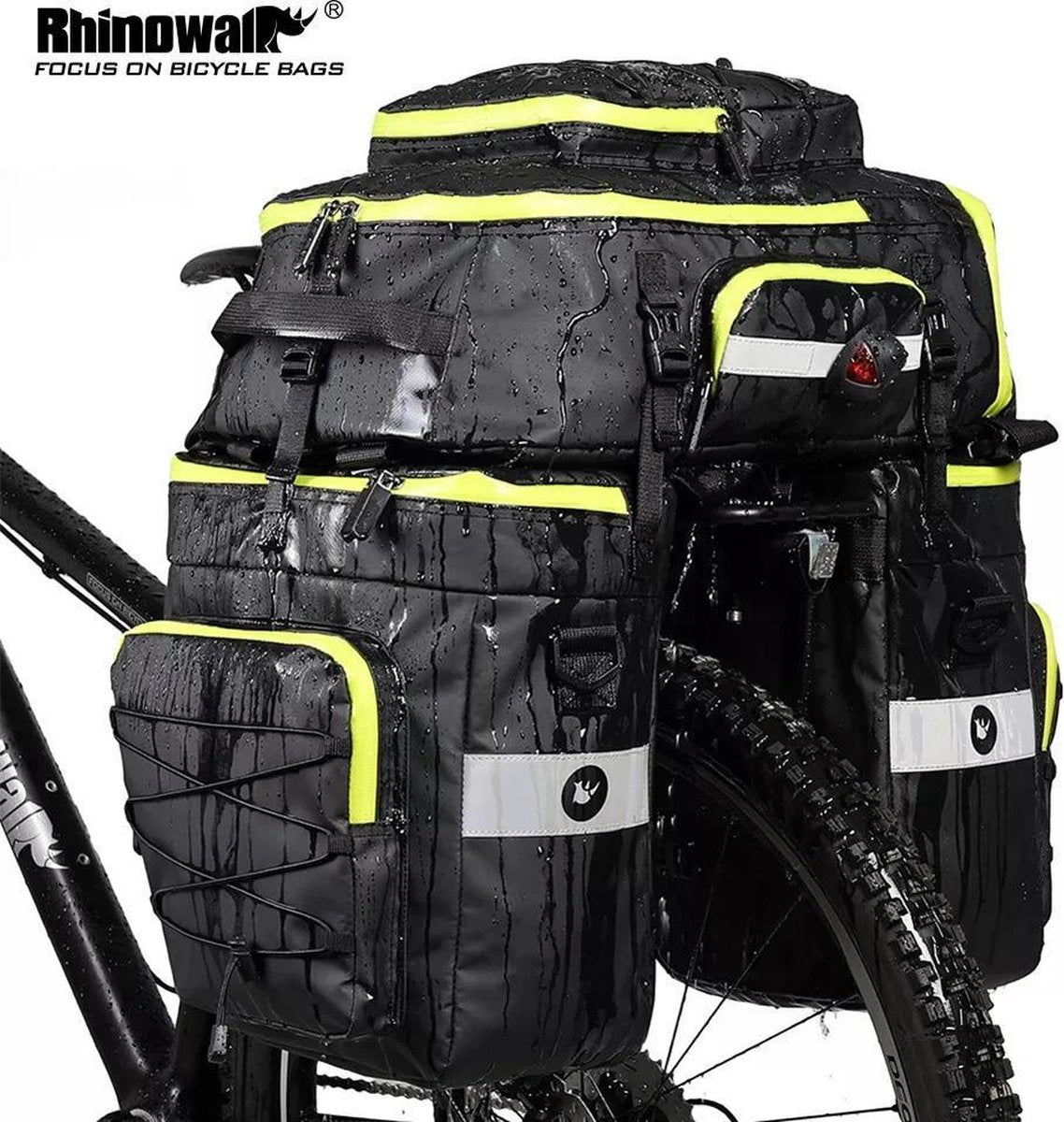 Rhinowalk® 3 in 1 Reis Fietstassen met Waterdichte Stof - Fietstas - 2x17L & 1x31L Transformeert in Rugzak en Schoudertas - Fluo