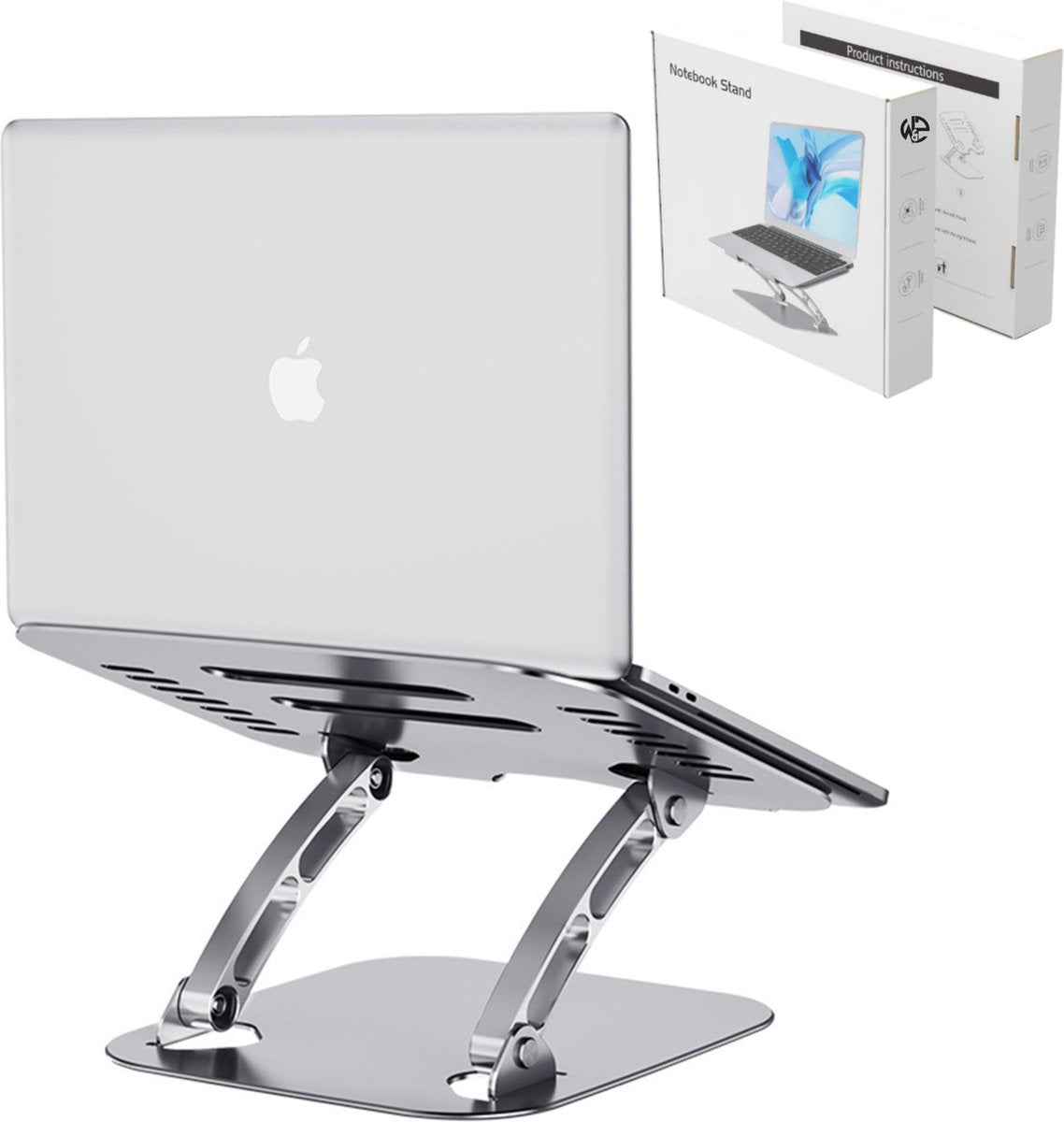 W&Z Ergonomische Laptop standaard - Tablet houder - Verstelbaar en Opvouwbaar - 10 tot 17 inch - Aluminium - Zilver