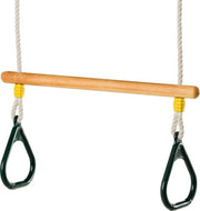 Trapeze  van essen hout behandeld met lijnzaadolie met kunststof driehoek ringen groen PH 2.5m