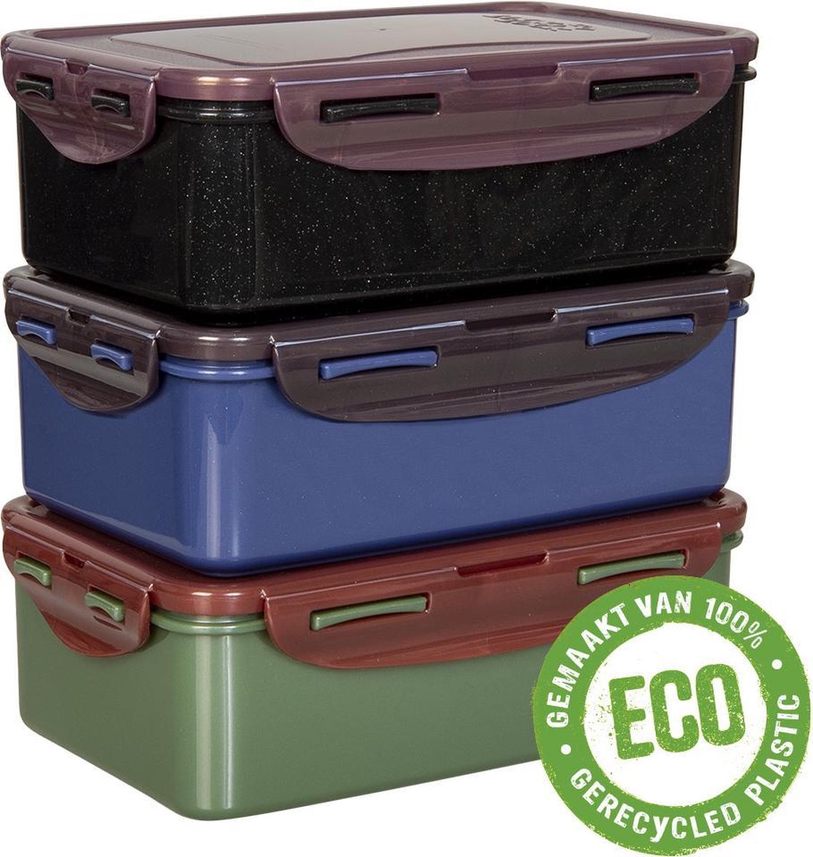 Lock&Lock ECO vershoudbakjes | Bewaardozen voedsel - 1 liter - Duurzaam - Zero waste - 100% gerecycled plastic - Set van 3 stuks