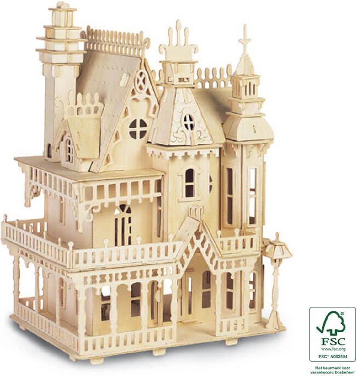 Houten poppenhuis bouwpakket - 51cm hoog - zonder meubeltjes