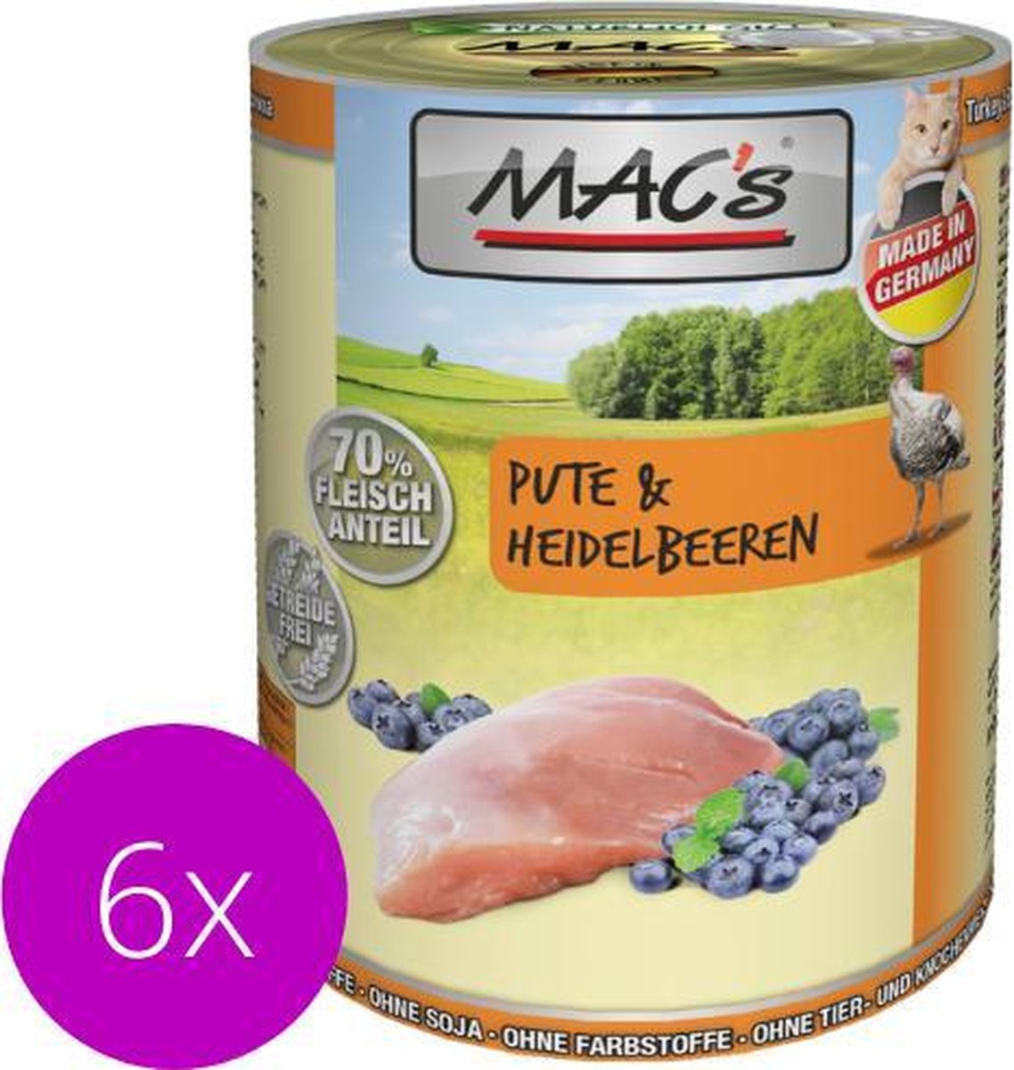 MAC's Kattenvoer Natvoer Blik - 70% Kalkoen & Bosbessen - 6 x 400g