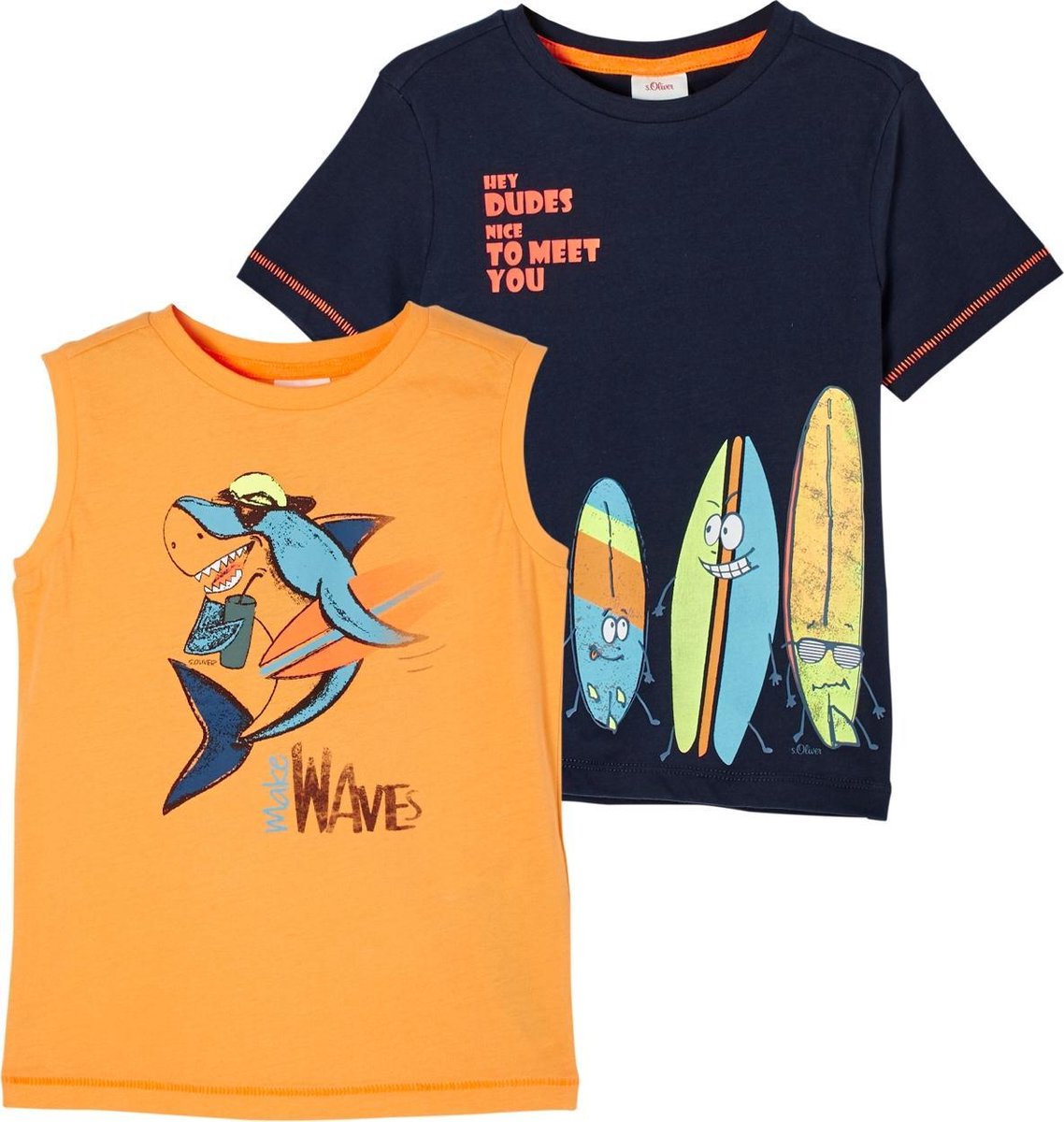 s.Oliver Jongens T-shirt Set - Korte Mouwen & Mouwloos - Set - Surfthema - Maat 104