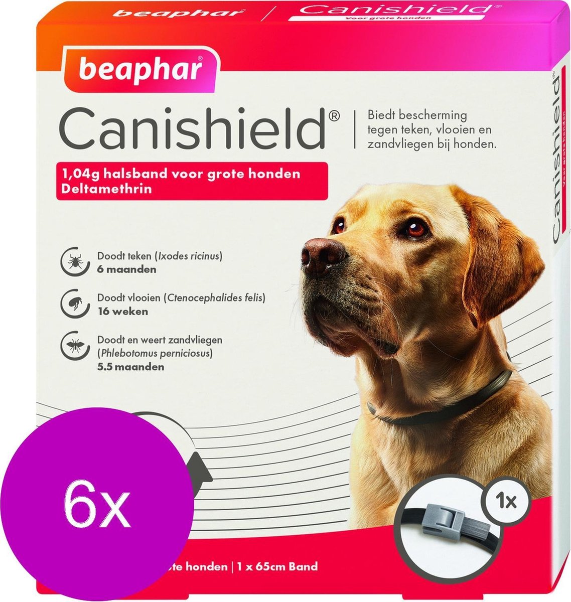 Beaphar Canishield Parasietenband Hond - Anti vlooien en tekenmiddel - 6 x per stuk Groot