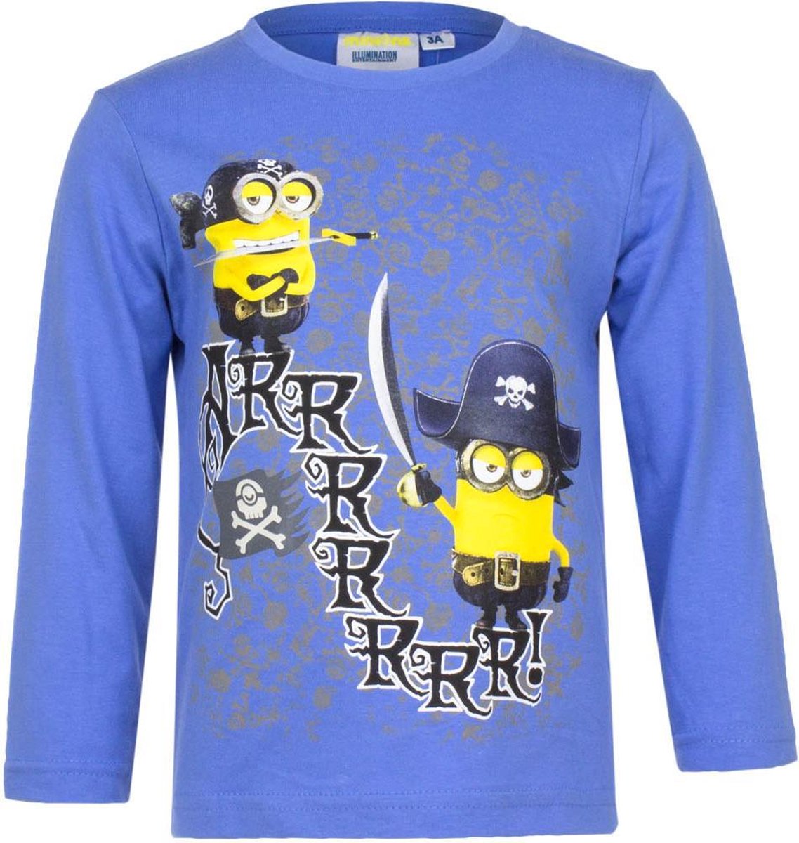 Minion shirt met lange mouw - piraten - blauw - maat 98/104 (4 jaar)