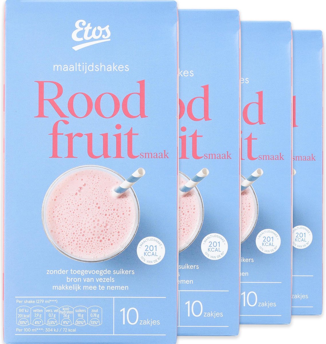 Etos Maaltijdshake Rood Fruit 40 sachets (4 x 10 sachets)
