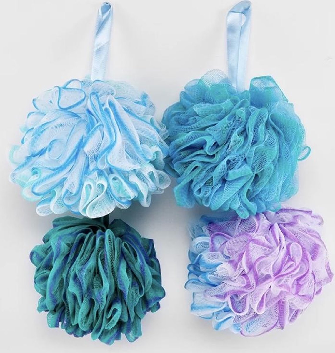 Douche spons - Bad spons - Massage spons - Relaxing - Body scrub - Scrubber - Soft spons - 4 stuks voordeelset - Badkamer - Puff spons
