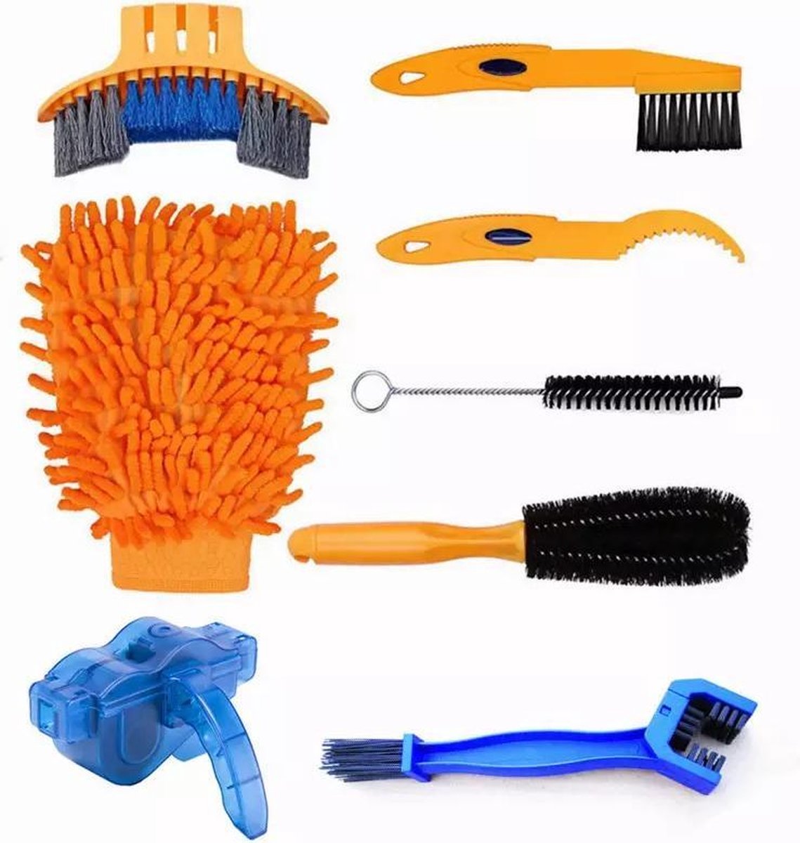 8 delige Fietsreinigingsset - Borstels- Fietsgereedschap- Poetsen-Washandschoen- Fietsketting reiniger