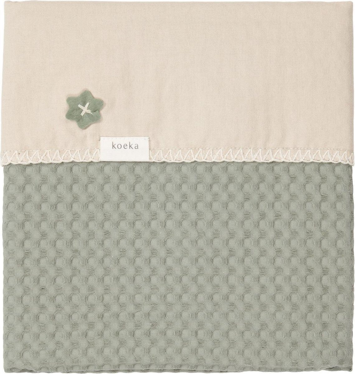 Koeka Wiegdeken wafel flanel Antwerp - shadow green/soft sand 75x100cm
