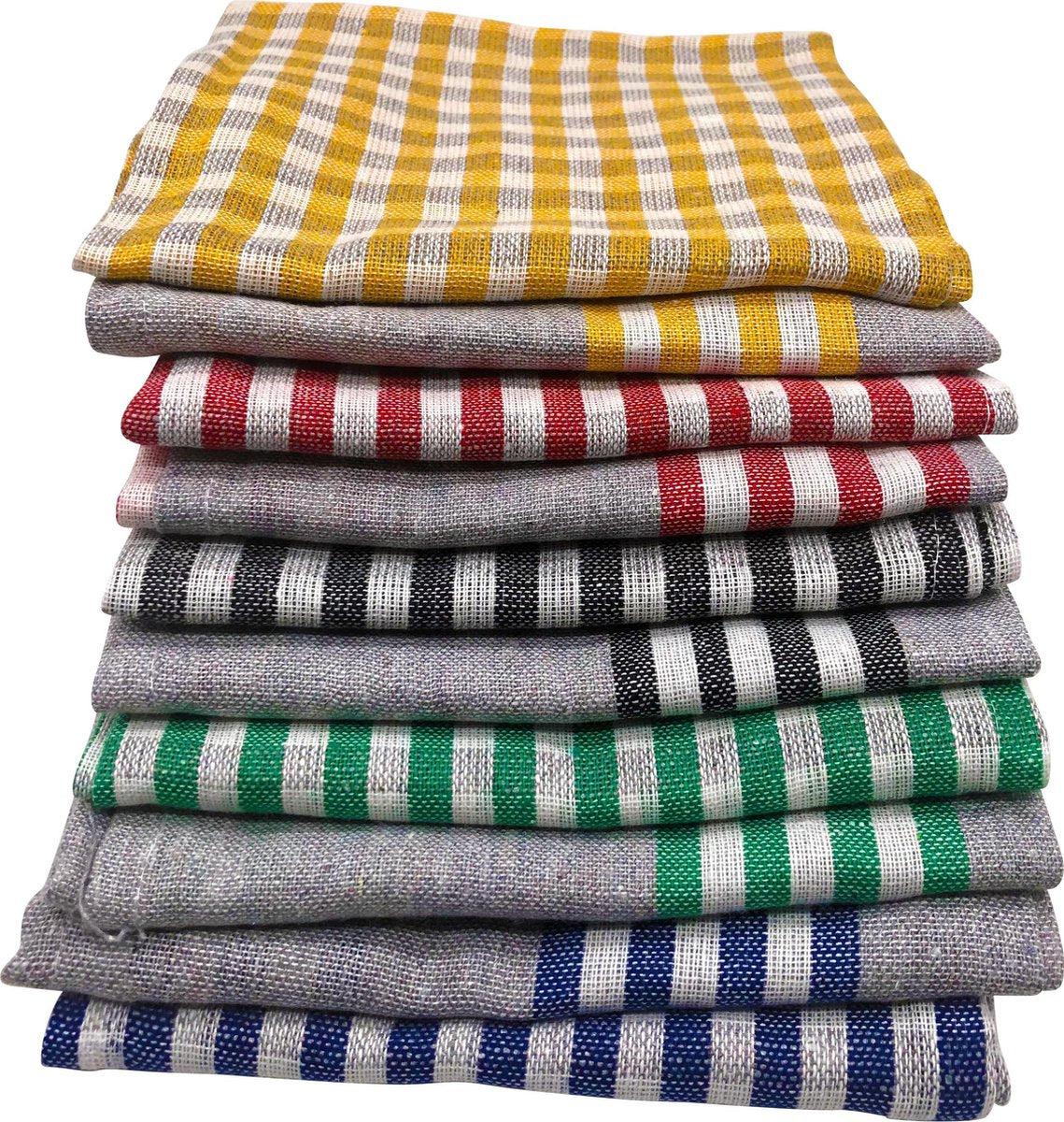 Cenocco CC-9069: 10 - Pieces Vintage Katoenen Keukendoek Set met Stripe en Geruite Strepen - Grijs