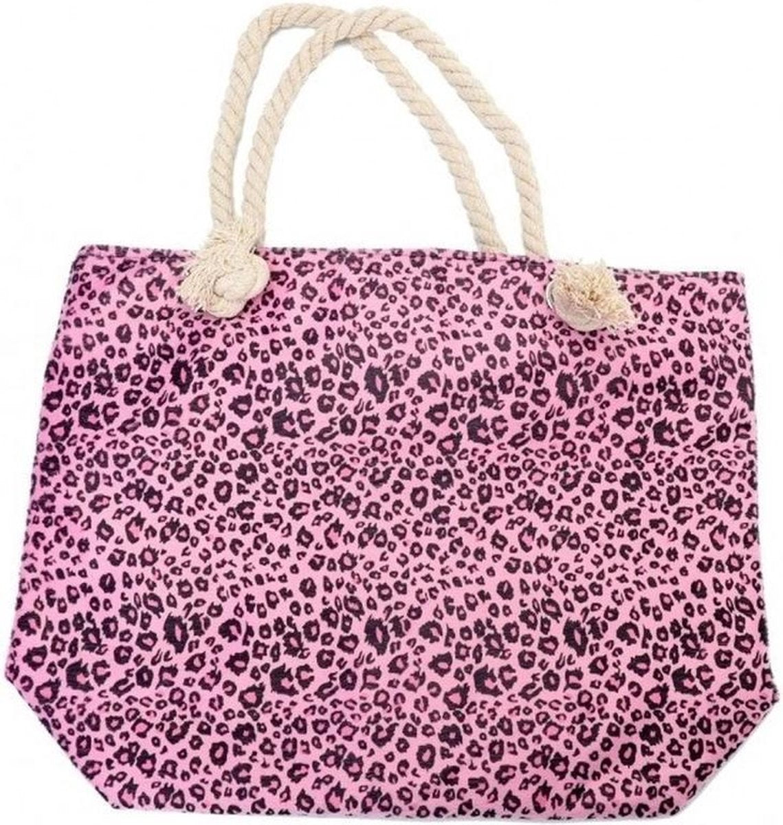 Shopper/boodschappen tas luipaard/panter print roze 43 cm - Stevige boodschappentassen/shopper bag met rits