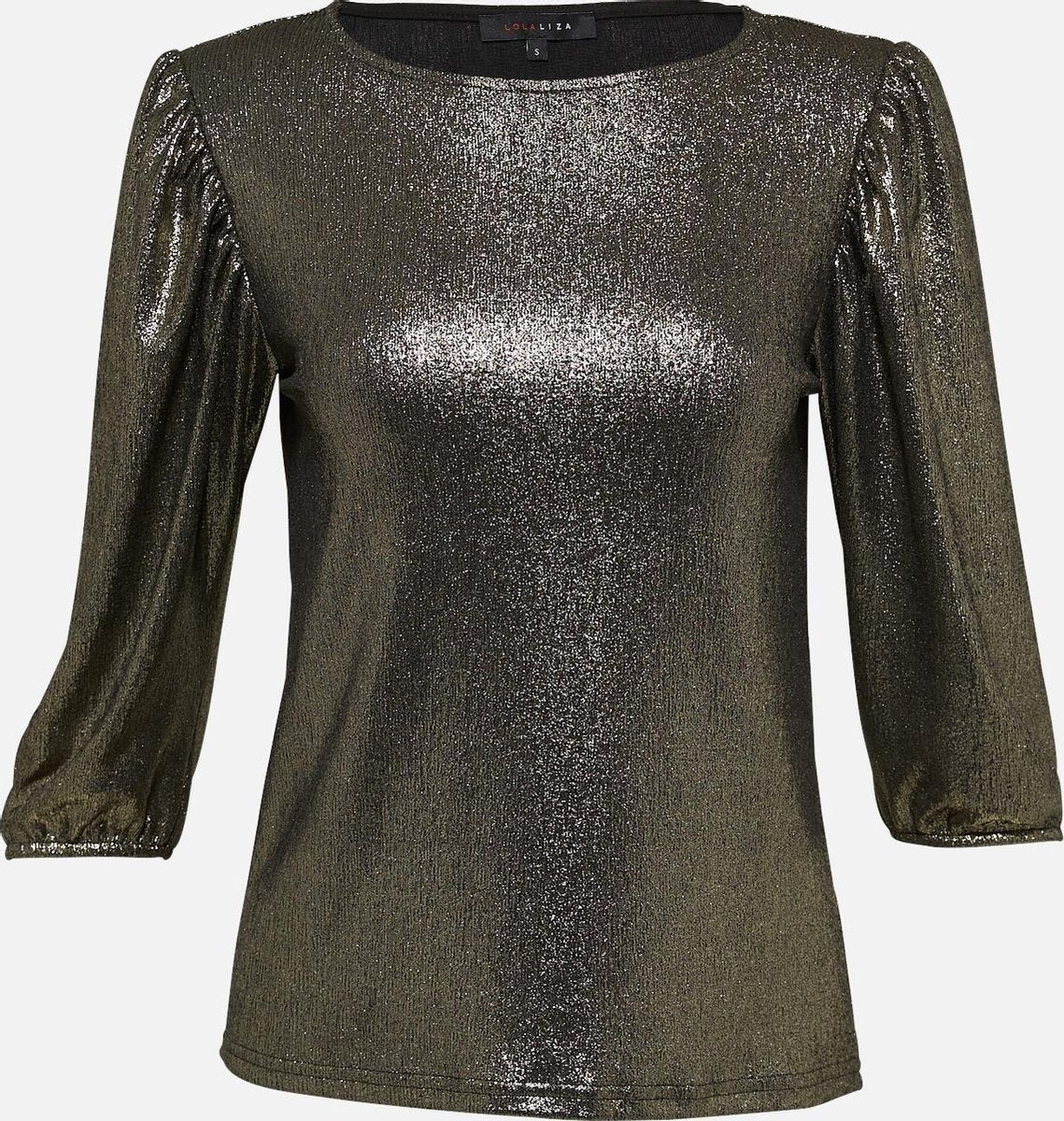 T-shirt met halflange ballonmouwen - Goud