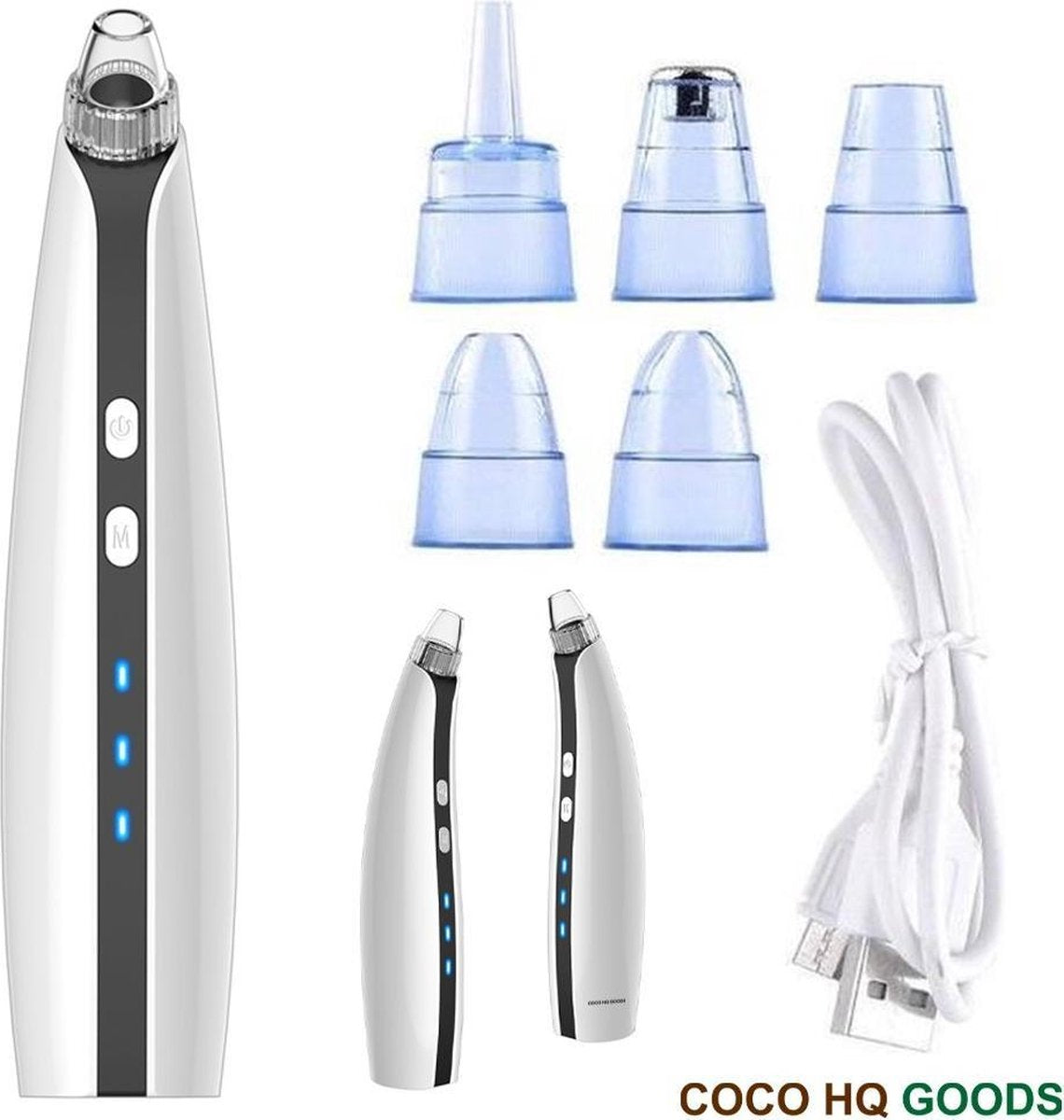 Coco HQ Goods Black Head Remover - Poriënreiniger - Gezichtsverzorging - Schoonheid - Mee Eters Verwijderen - Vacuüm Blackhead Remover - Inclusief 2 Comedonenlepels Draadloos Mee-eters & Acne Verwijderen Set +5 Opzetstukken - Eenvoudig reinigen