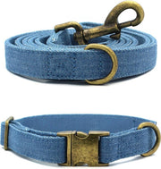 Studio Proud - Complete set - Halsband en hondenriem - denim - bronskleurige accenten - maat XS - te combineren met bijpassende poepzakjeshouder en strikje