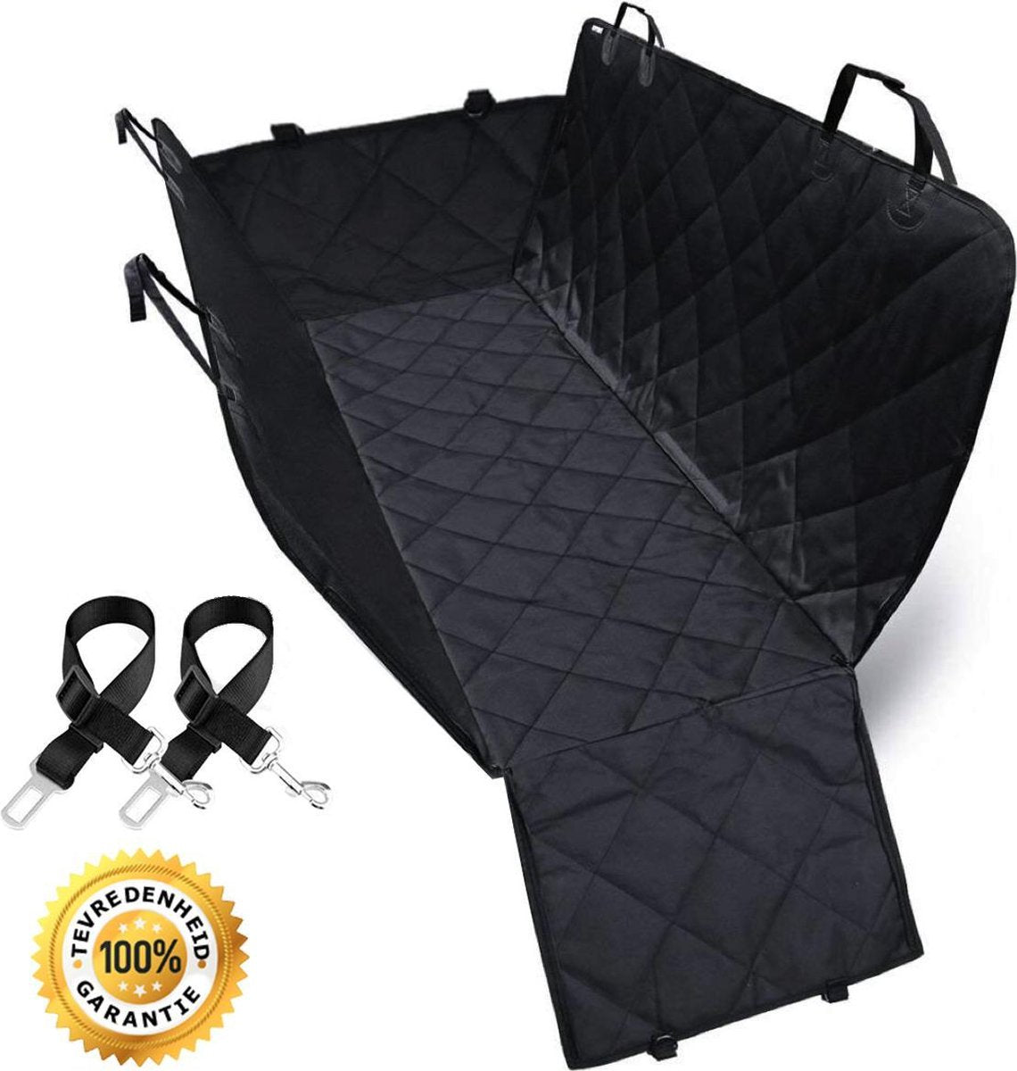 Hondendeken Auto - Hondenkleed - Achterbank Deken & Honden Kofferbak Beschermer - Opstaande Rand - Antislip - Wasbaar - Waterdicht - Puppy - met 2x GRATIS bevestigingsriemen - 130 x 140 cm - Zwart - Adge