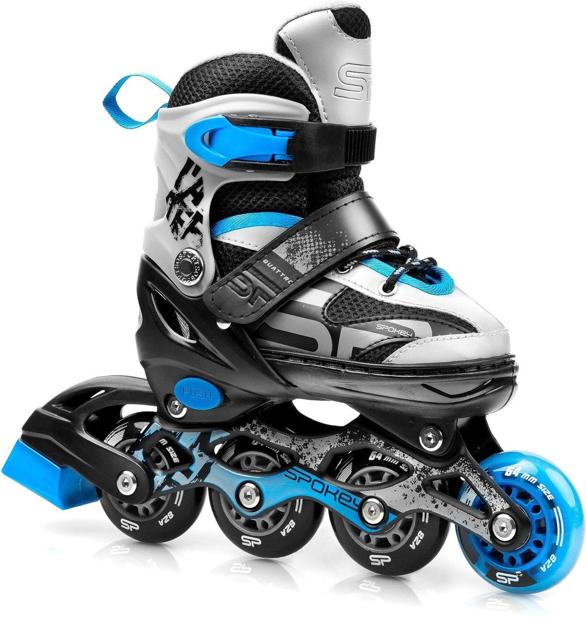 Spokey Quattro 4-in-1 Inlineskates - Maat 38-41 - Jongens - Zwart - Zilver - Blauw