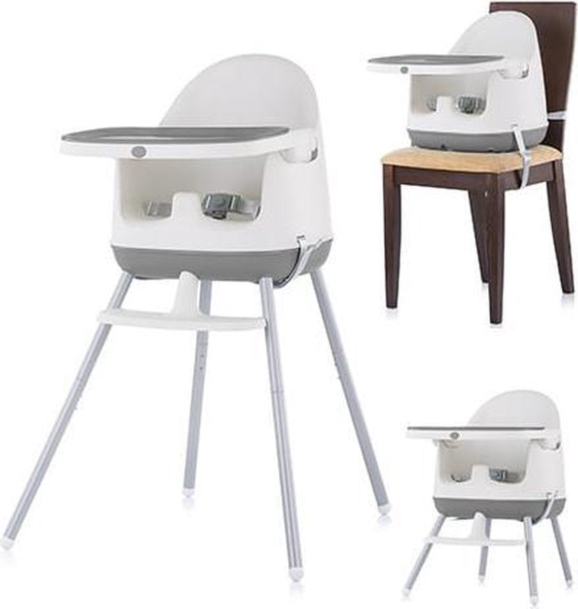 Kinderstoel 3 in 1 Pudding grijs Chipolino modern en vrolijk tafelen!