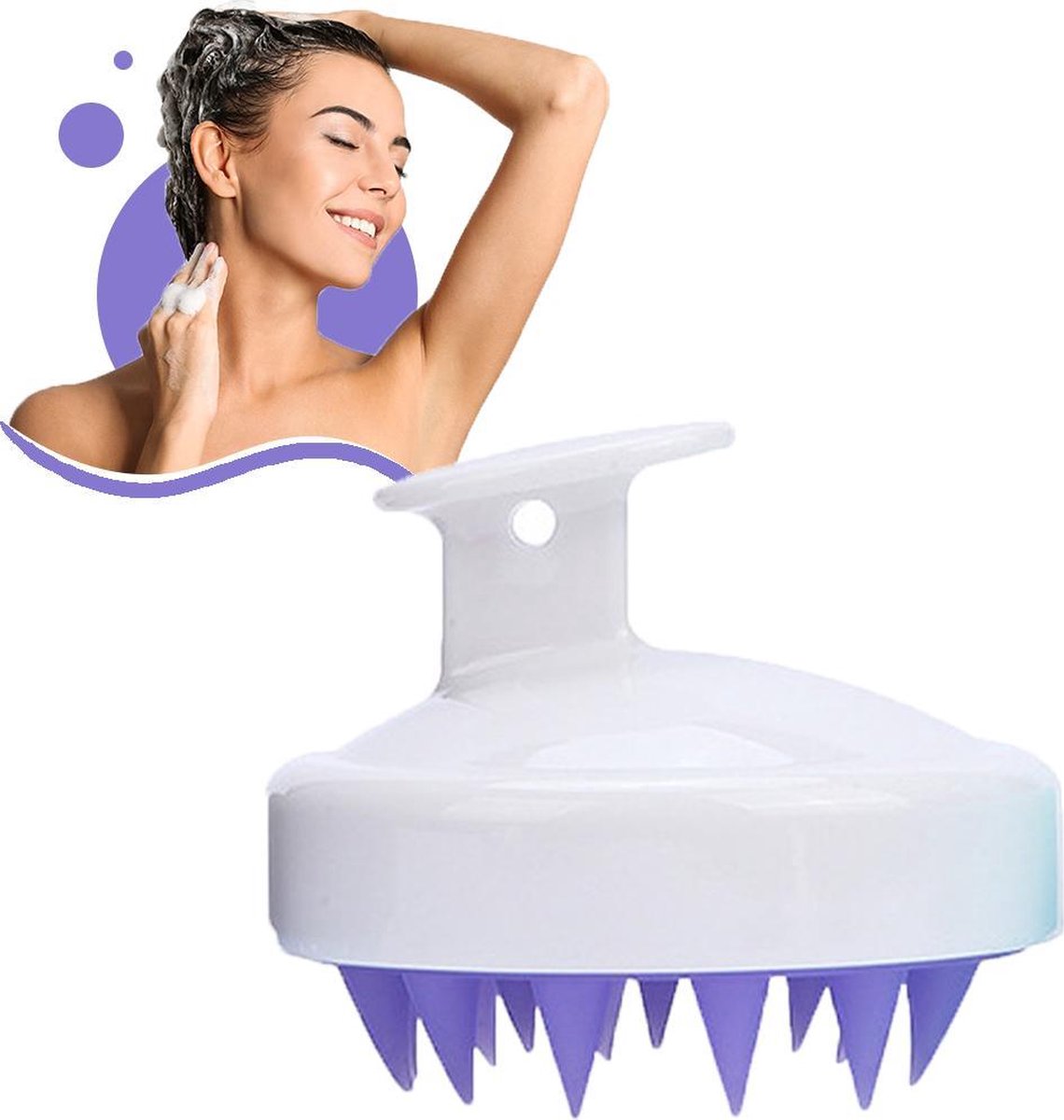 JOLTIA SH3 - Siliconen Haarborstel - Shampoo Brush - Scalp Massager - Massage - No Dandruff - Flaky Brush - Hair Brush - Hairbrush - Haarverzorging - Anti Roos - Haargroei - Gezonde Hoofdhuid - Scrub - Wit met Paars