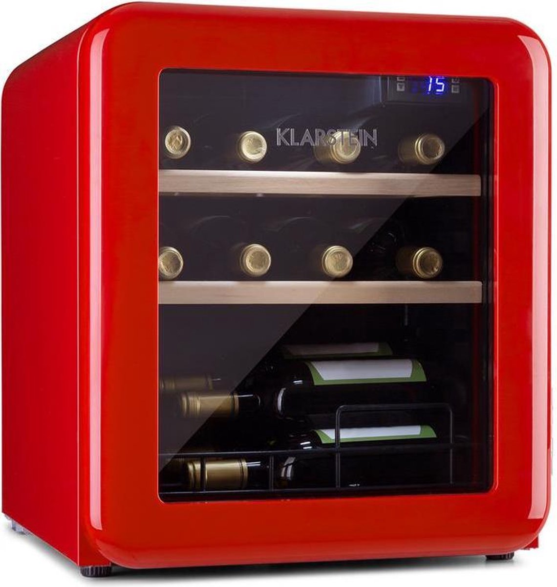 Klarstein Vinetage 12 drankkoeler koelkast 46 liter/ 12 flessen - Temperatuurbereik 4 tot 22°C - LED-binnenverlichting - 39 dB - retro-design