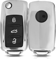 kwmobile autosleutelhoes voor VW Skoda Seat 3-knops autosleutel - TPU beschermhoes in hoogglans zilver