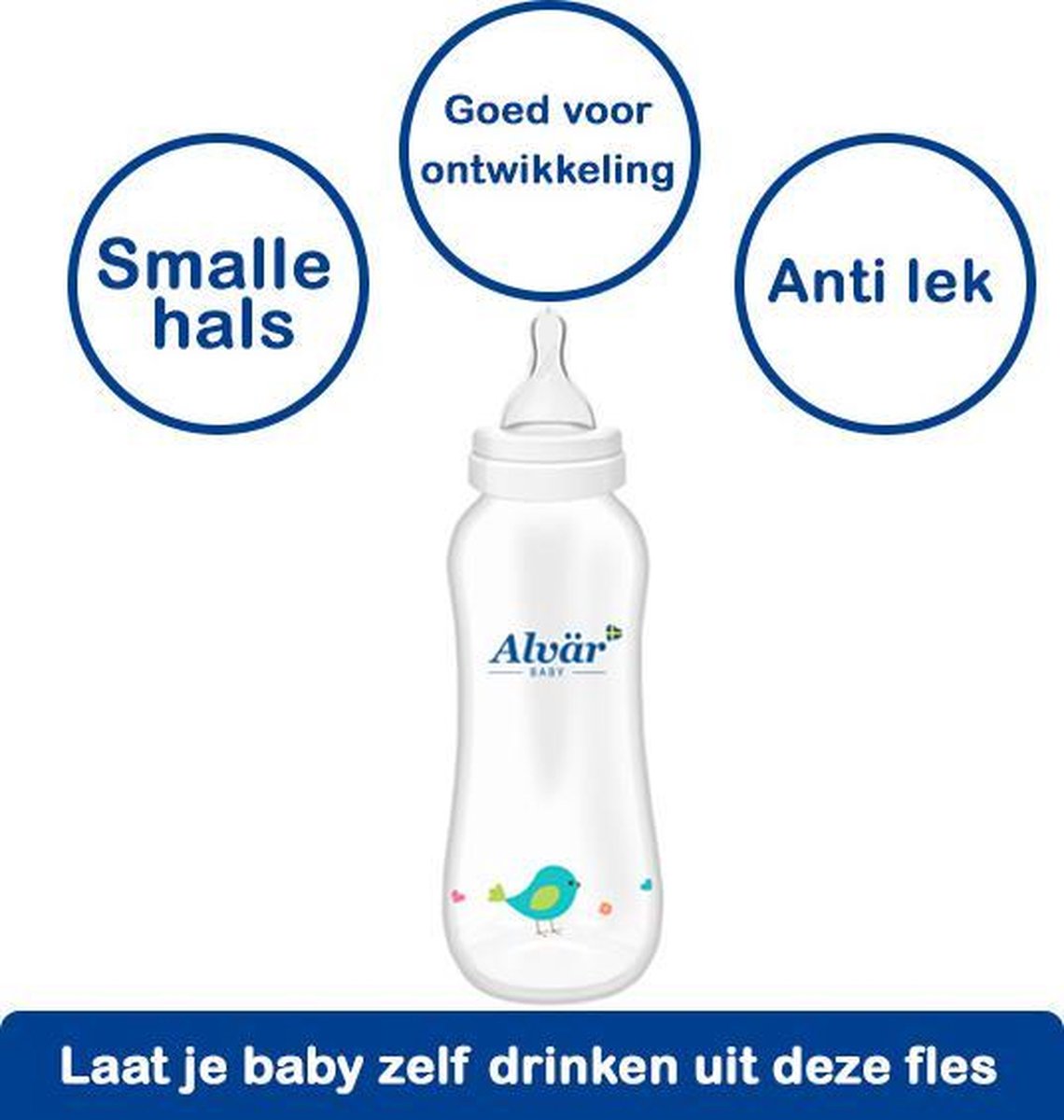 Alvar Babyfles - Wit / Transparant - Kunststof - 250 ml - Ø 6 x 19