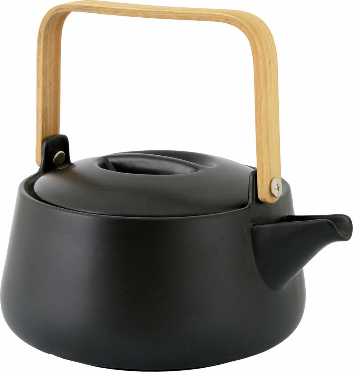 Point-Virgule Theepot - Porselein - Met Bamboe Handvat - Mat Zwart - 1 Liter