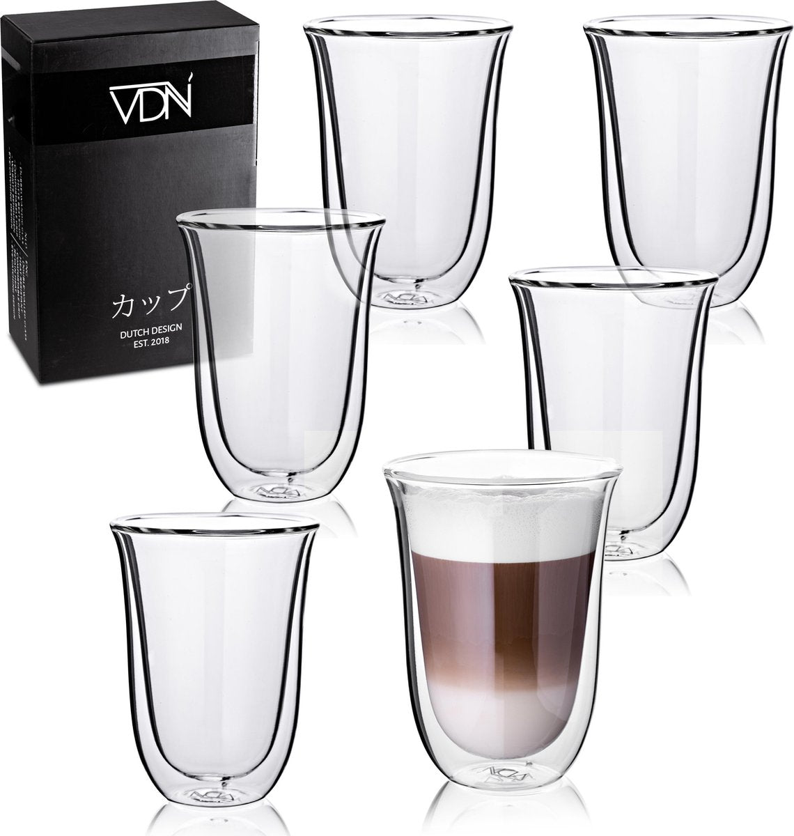 Dubbelwandige latte macchiato glazen van borosilicaat - Warme en koude dranken - 300 ML - Set van 6