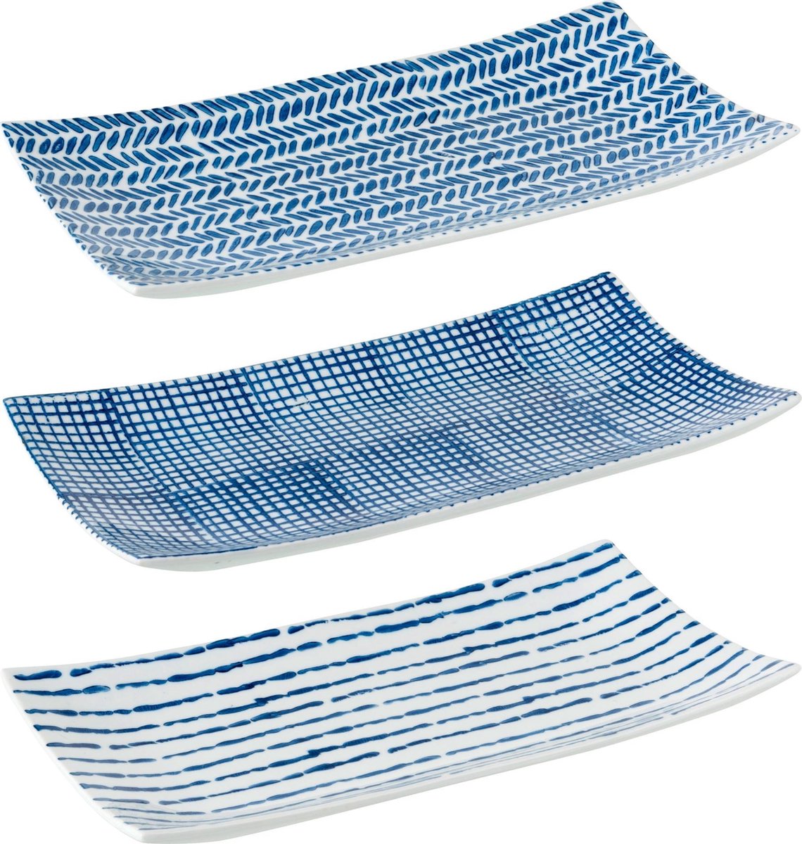 J-Line Schaal Print Porsel Blauw/Wit Assortiment Van 3