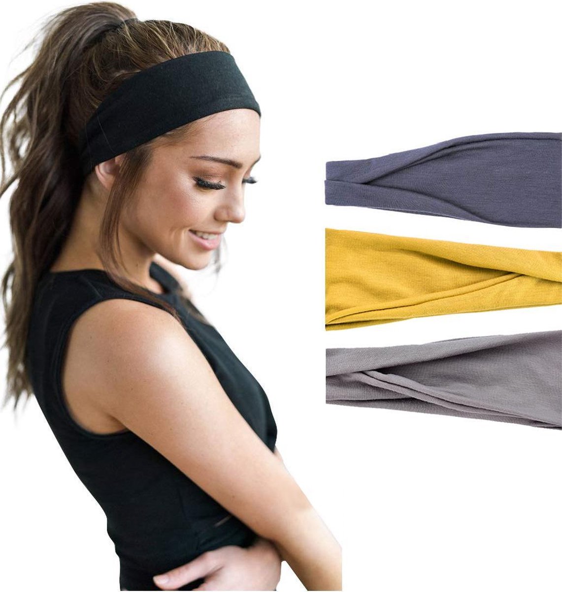 LIXINN® Set 3 stuks haarbanden - Sport haarbanden - Kleur 2 - Hoofdband dames - Volwassenen - Elastisch antislip - Yoga - Hardlopen - Haaraccessoires