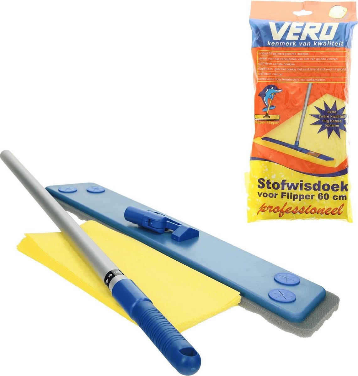 Stofwisser 60 cm met telescopische steel en 35 stofdoeken - VloerFlipper60 - Huishouden - Schoonmaken - Stofwissers/vloerwissers
