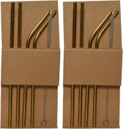 Set van 8x stuks gouden Rvs rietjes inclusief reinigingsborstel - herbruikbaar / duurzaam / milieubewust