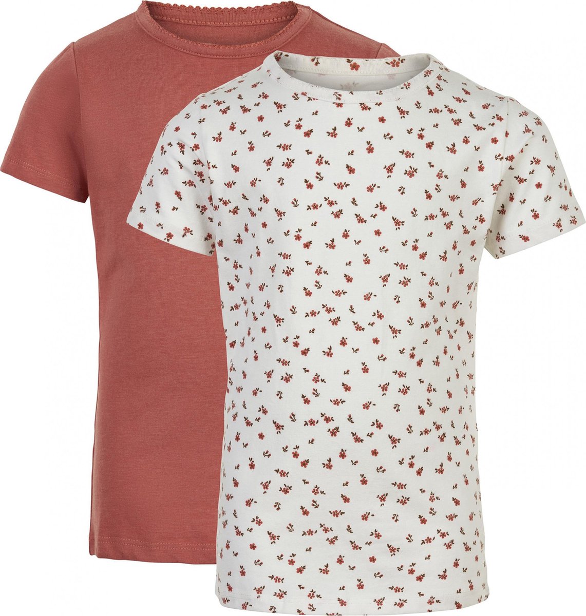 Minymo T-shirt Basic Meisjes Katoen Beige/roze 2 Stuks Maat 92