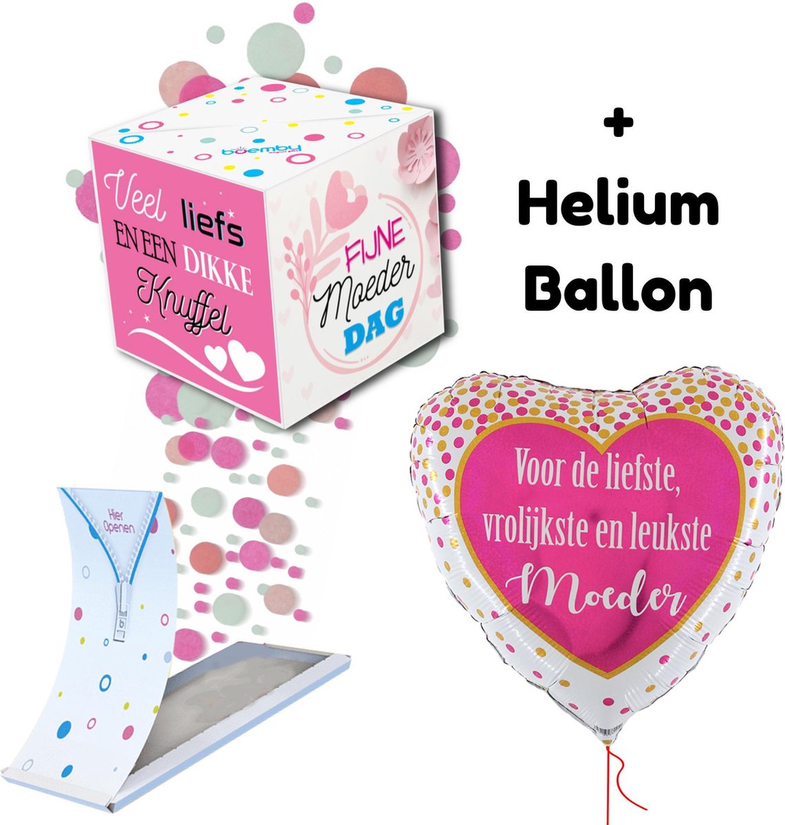 Boemby - Moederdag Cadeautje - Exploderende Confettikubus - Moederdag kaart - Moederdag ballon - Liefste Mama - Moederdag geschenkset - Moederdag cadeau voor mama - Origineel en Uniek