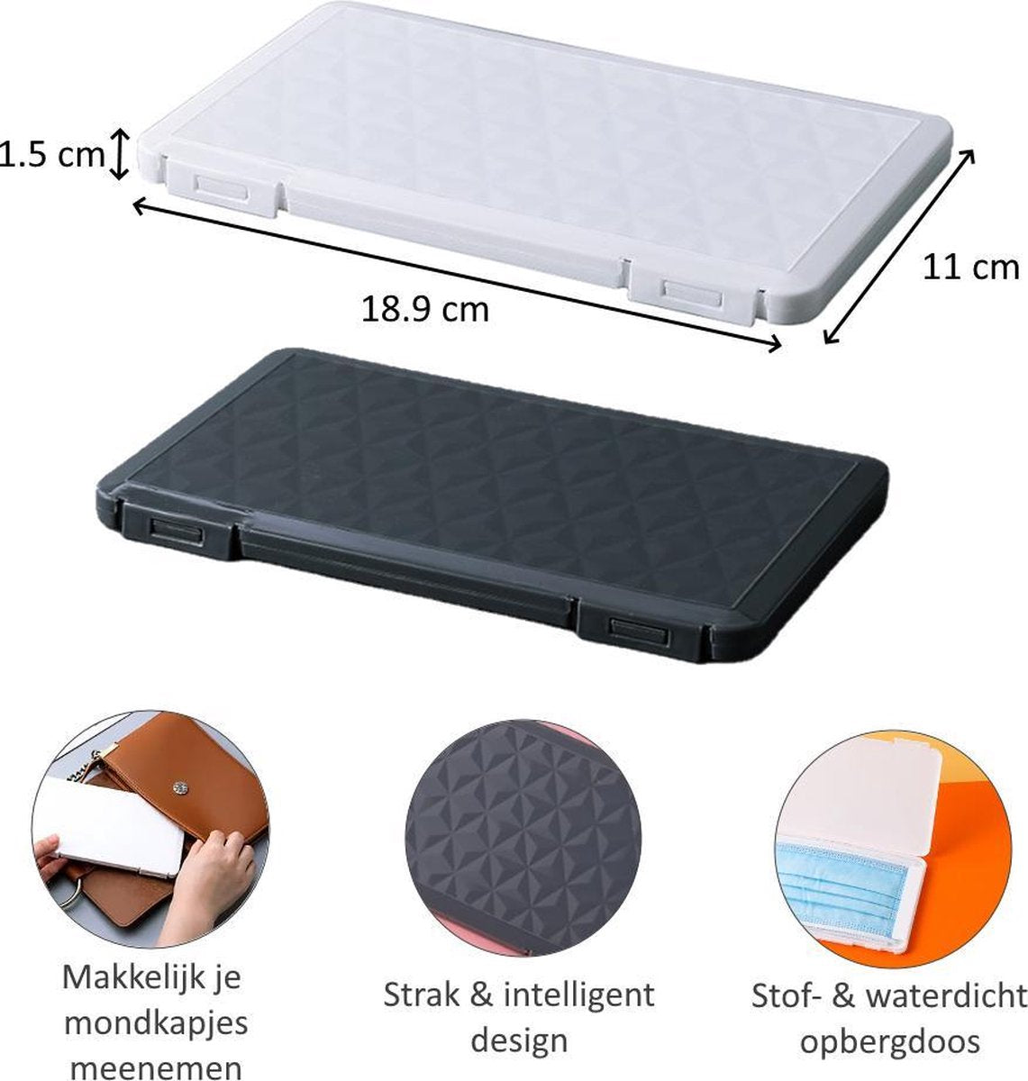 GETEM - Opbergdoos Mondmaskers - Polypropyleen - Zwart en Wit - Set van 2 stuks