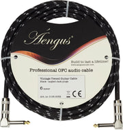 Áengus Black Tweed Gitaarkabel - instrumentkabel 6 meter - 6.35mm mono jack plug haaks/haaks - zwart