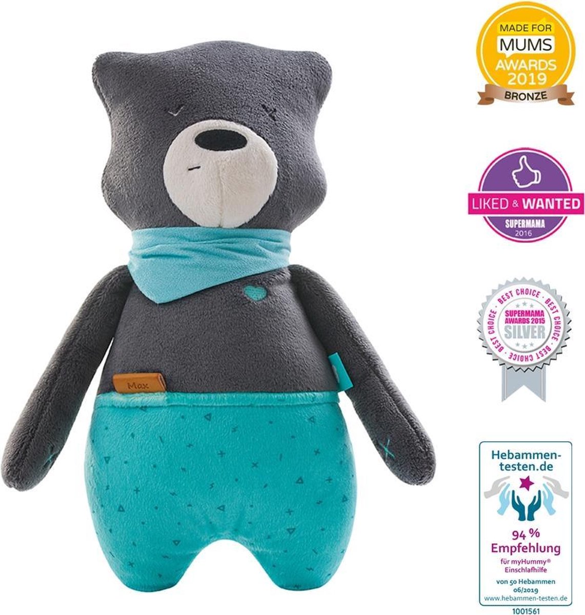 Myhummy Slaapsenor Premium Junior 36 Cm Zwart/turquoise