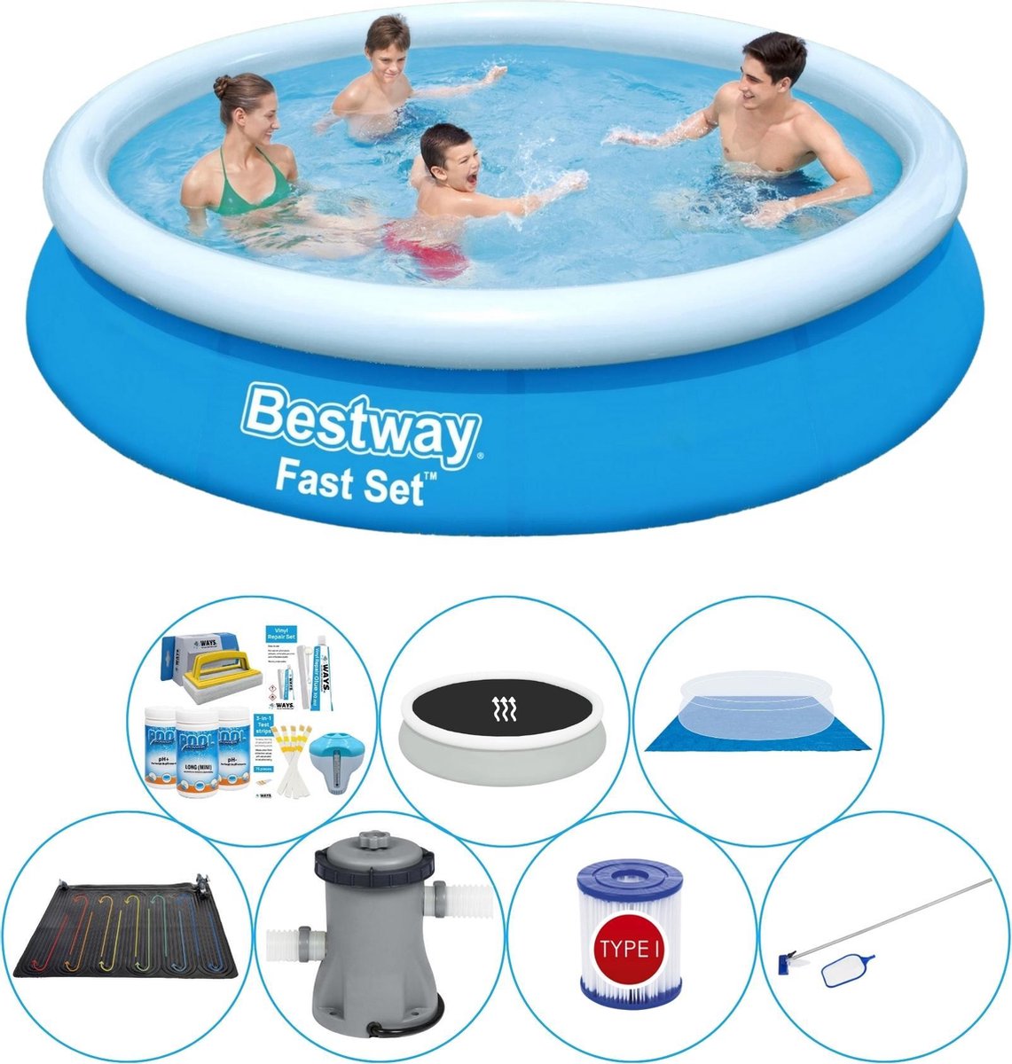 Bestway Fast Set Rond 366x76 cm - Zwembad Bundel