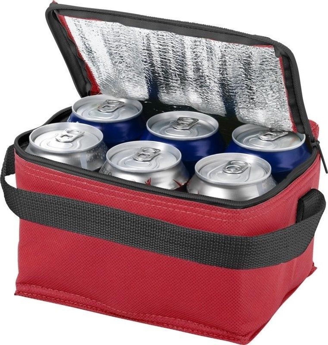 2x stuks kleine koeltas rood/zwart 20 cm voor 6/sixpack blikjes - 3