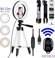 LED Ring Light 35 Cm met Smartphone Tripod Camera Statief 102 Cm Zilver Inclusief Bluetooth shutter – HiCHiCO
