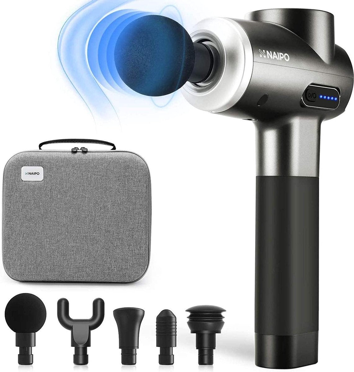 Naipo Deep Tissue Percussion Massagegeweer Elektrische Handheld Massager voor Pijnverlichting Atleet Stille Diepe Spierontspanning Draagbare 2 pond Draadloze Borstelloze Motor met Draagtas
