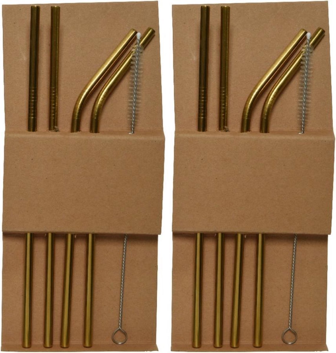 Set van 12x stuks gouden Rvs rietjes inclusief reinigingsborstel - herbruikbaar / duurzaam / milieubewust