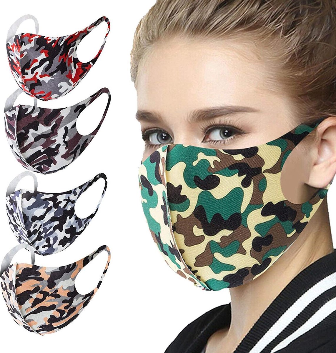 Mondkapje Wasbaar Mondmasker 4 stuks Camuflage mix kleuren Mondkapjes Niet-medisch