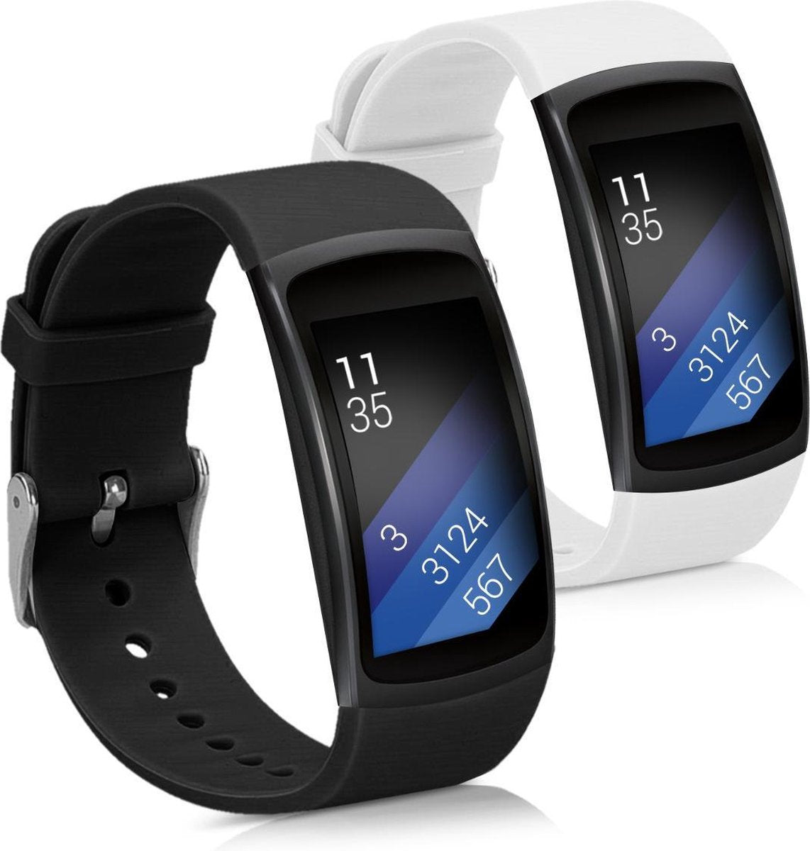 kwmobile 2x horlogeband voor Samsung Gear Fit2 / Gear Fit 2 Pro - siliconen band voor fitnesstracker - zwart / wit