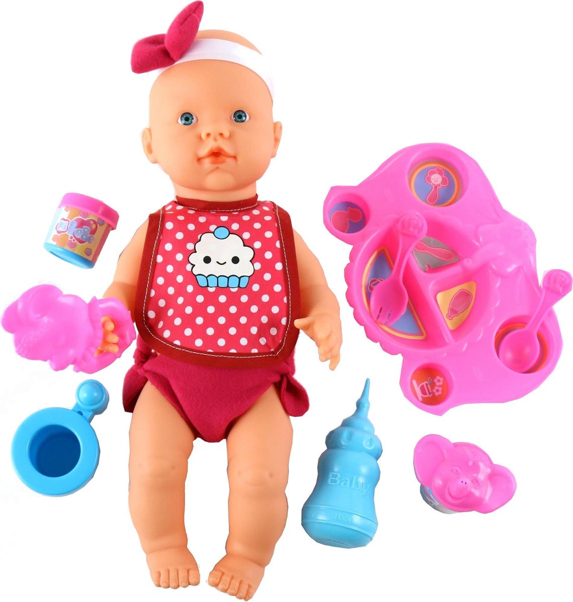 Falca Plas- En Drinkpop Met Accessoires 40 Cm Meisjes Roze 9-delig